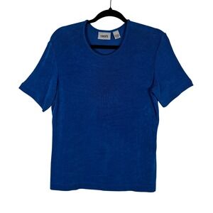 Chico's Travelers T-Shirt Women Blue Short Sleeve Blouse Size 1/ M
